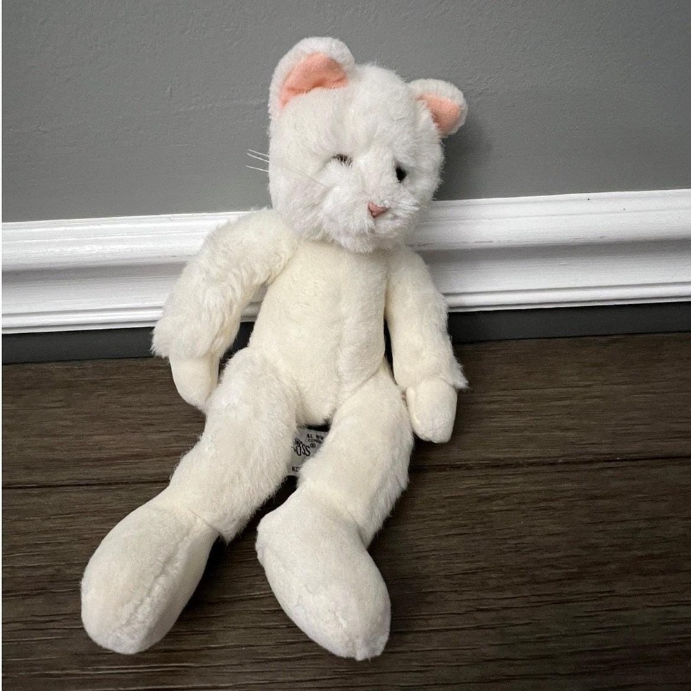 Russ Berrie Groom White Cat Plush Vintage Stuffed Animal Kitty Bean Bag 90s Toy